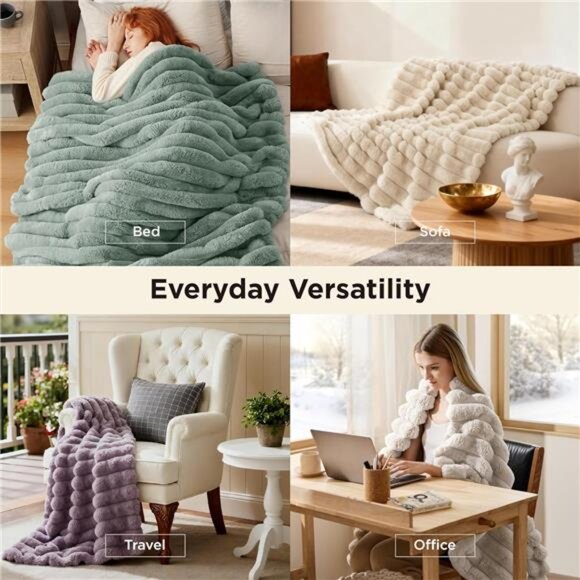Faux Fur Throw Blanket Soft Cozy Luxury Christmas Blanket Couch Sofa Bed Winter - Picture 5 of 8